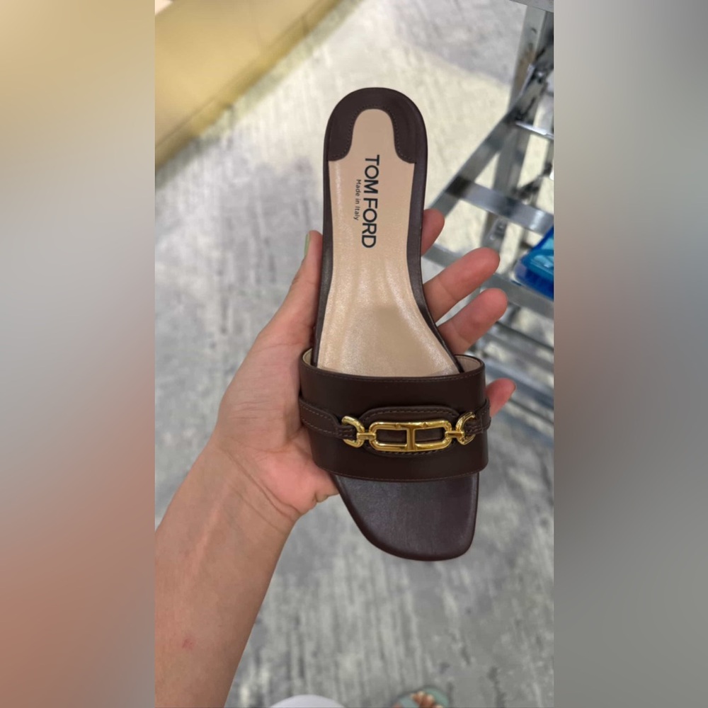 Tom Ford Dark Brown Sandals with Gold Detail